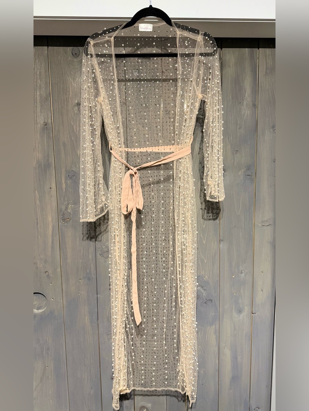 Beach Bunny Pearl & Crystal Embellished Sheer Maxi Robe / Cover-Up XS